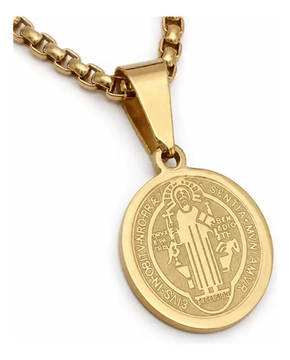Collar De Acero Para Hombre Y Mujer Dije Medalla San Benito 11