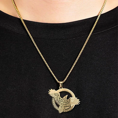 Collar Vikingo De Acero Para Hombre Mujer Dije Cuervo Nudos