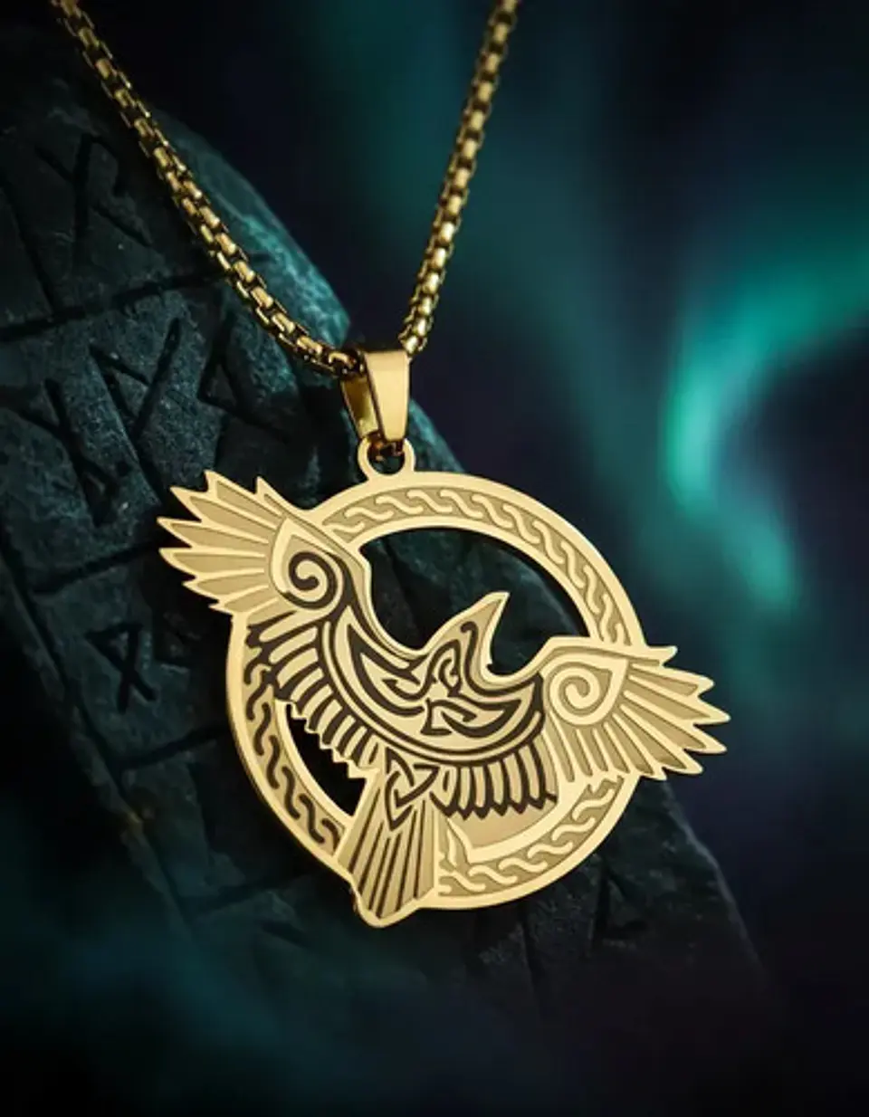 Collar Vikingo De Acero Para Hombre Mujer Dije Cuervo Nudos 4