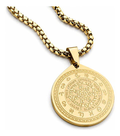 Collar De Acero Para Hombre Y Mujer Dije Heptagrama Alquimia