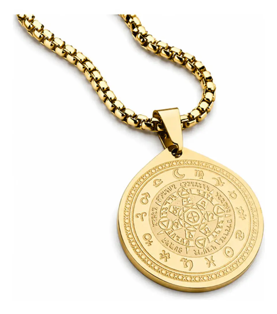 Collar De Acero Para Hombre Y Mujer Dije Heptagrama Alquimia 1
