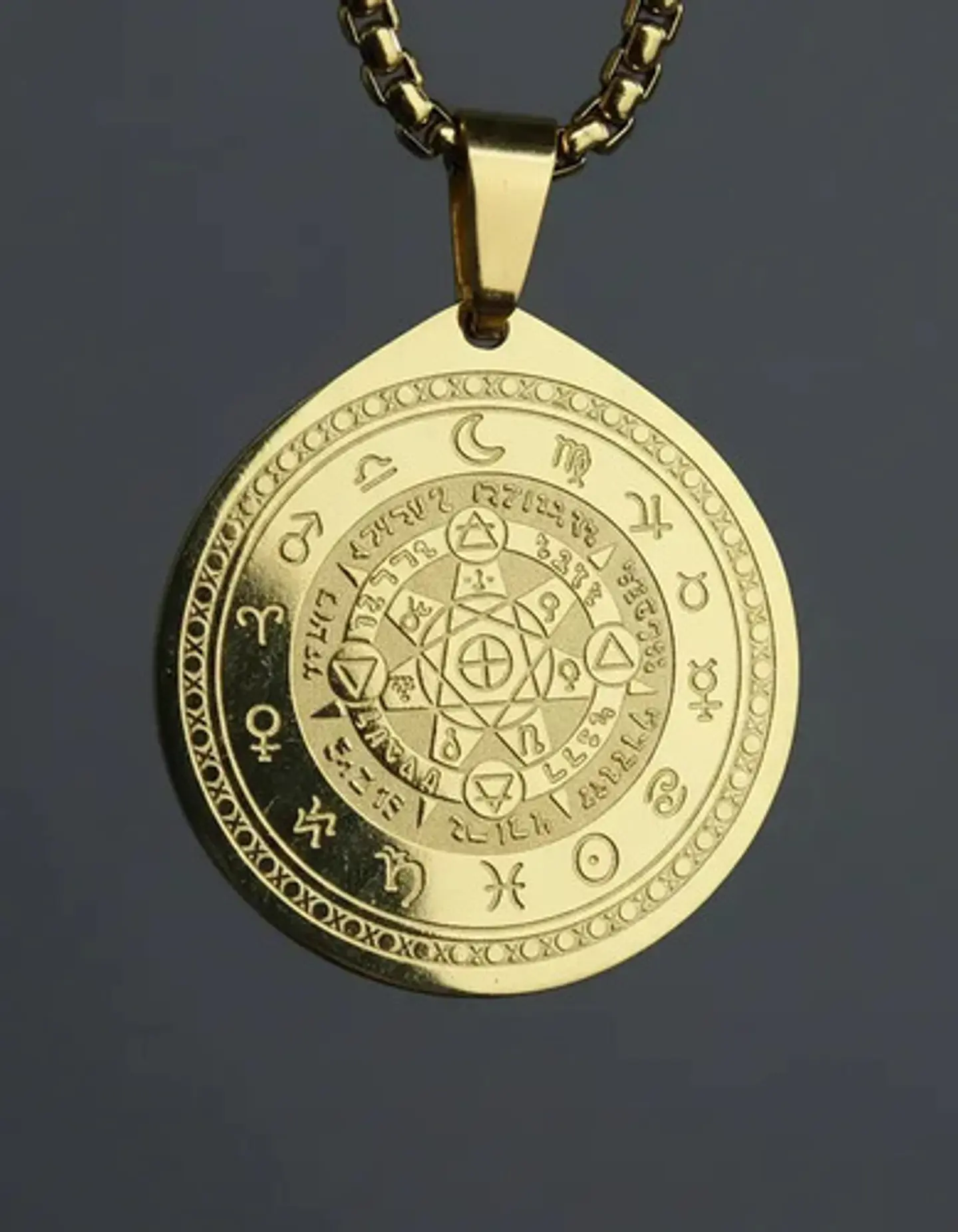 Collar De Acero Para Hombre Y Mujer Dije Heptagrama Alquimia 3