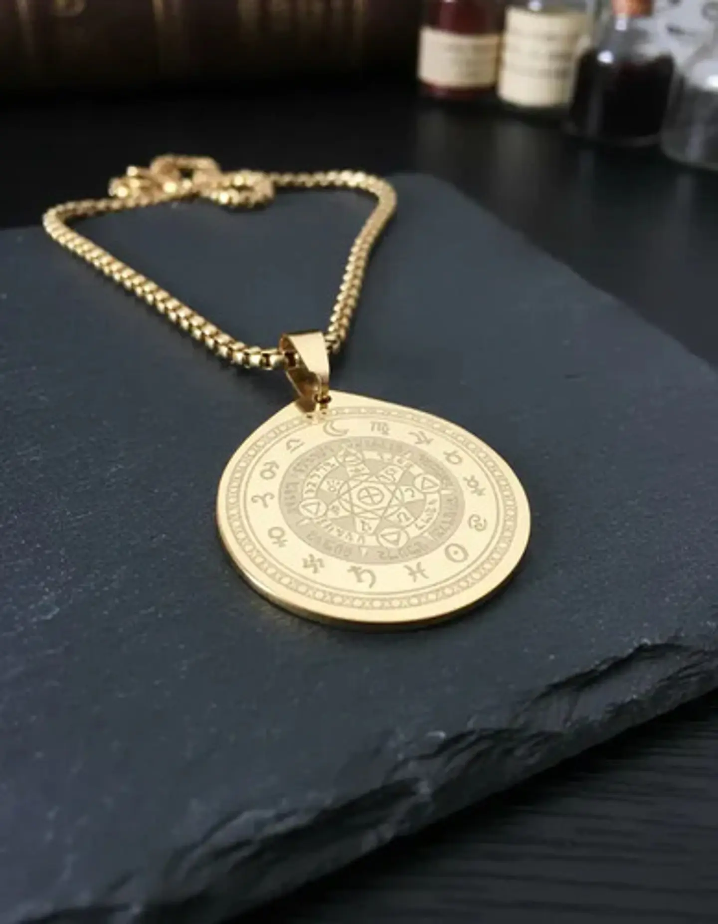 Collar De Acero Para Hombre Y Mujer Dije Heptagrama Alquimia 4