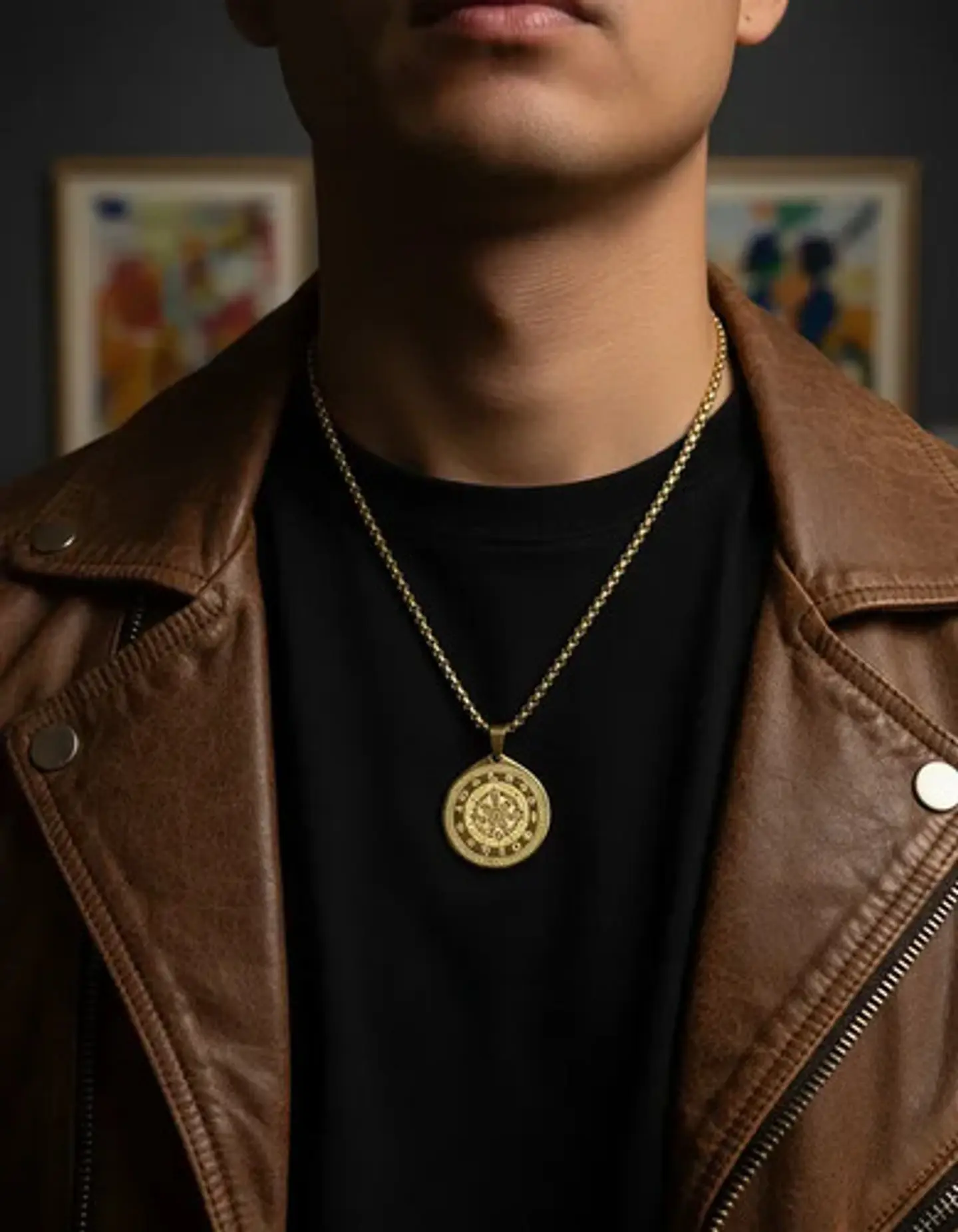 Collar De Acero Para Hombre Y Mujer Dije Heptagrama Alquimia 6