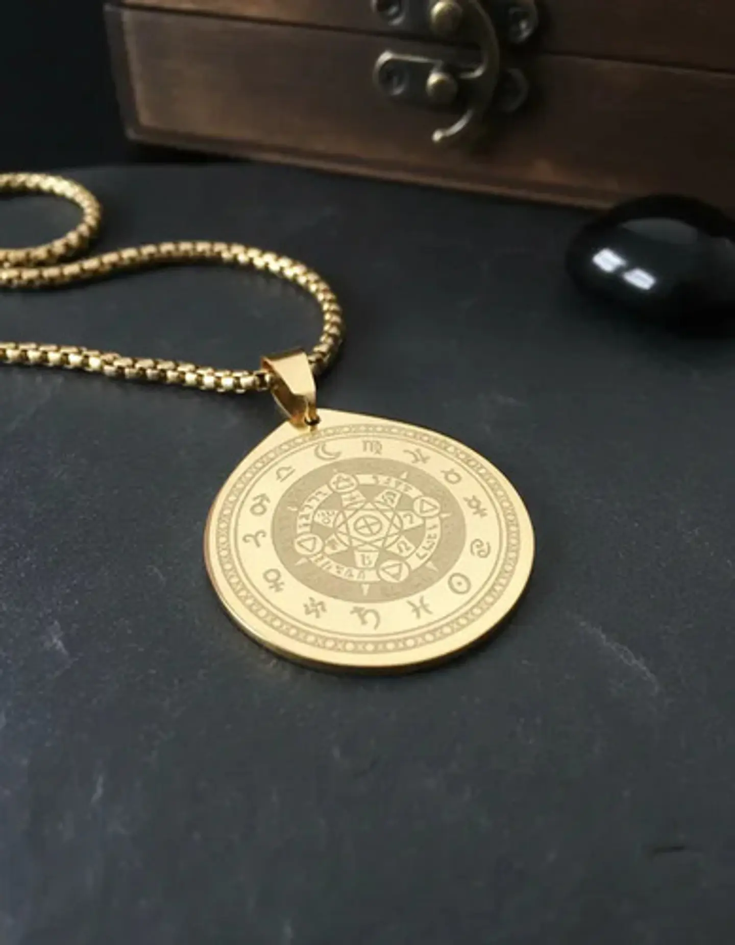 Collar De Acero Para Hombre Y Mujer Dije Heptagrama Alquimia 7