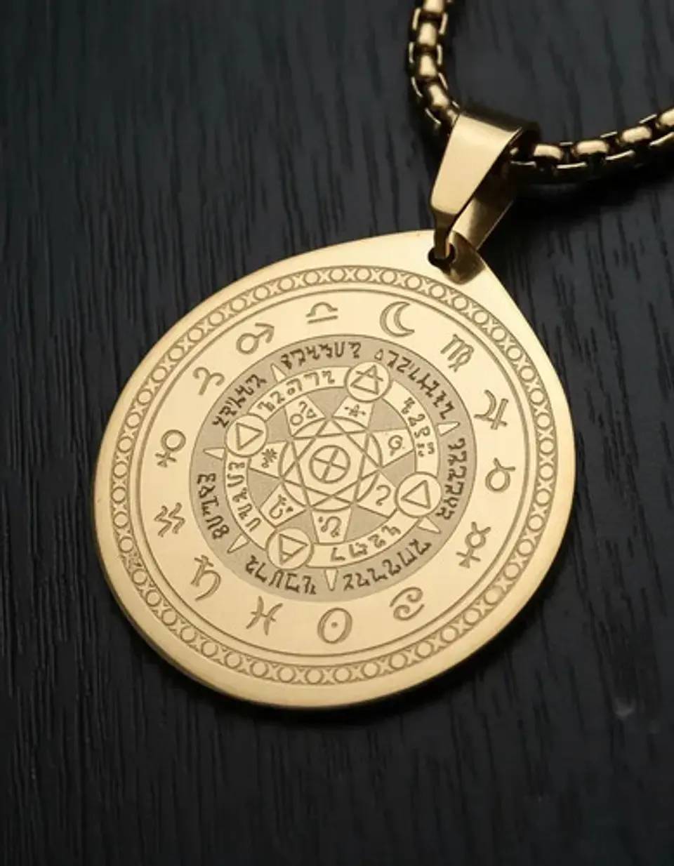 Collar De Acero Para Hombre Y Mujer Dije Heptagrama Alquimia 8