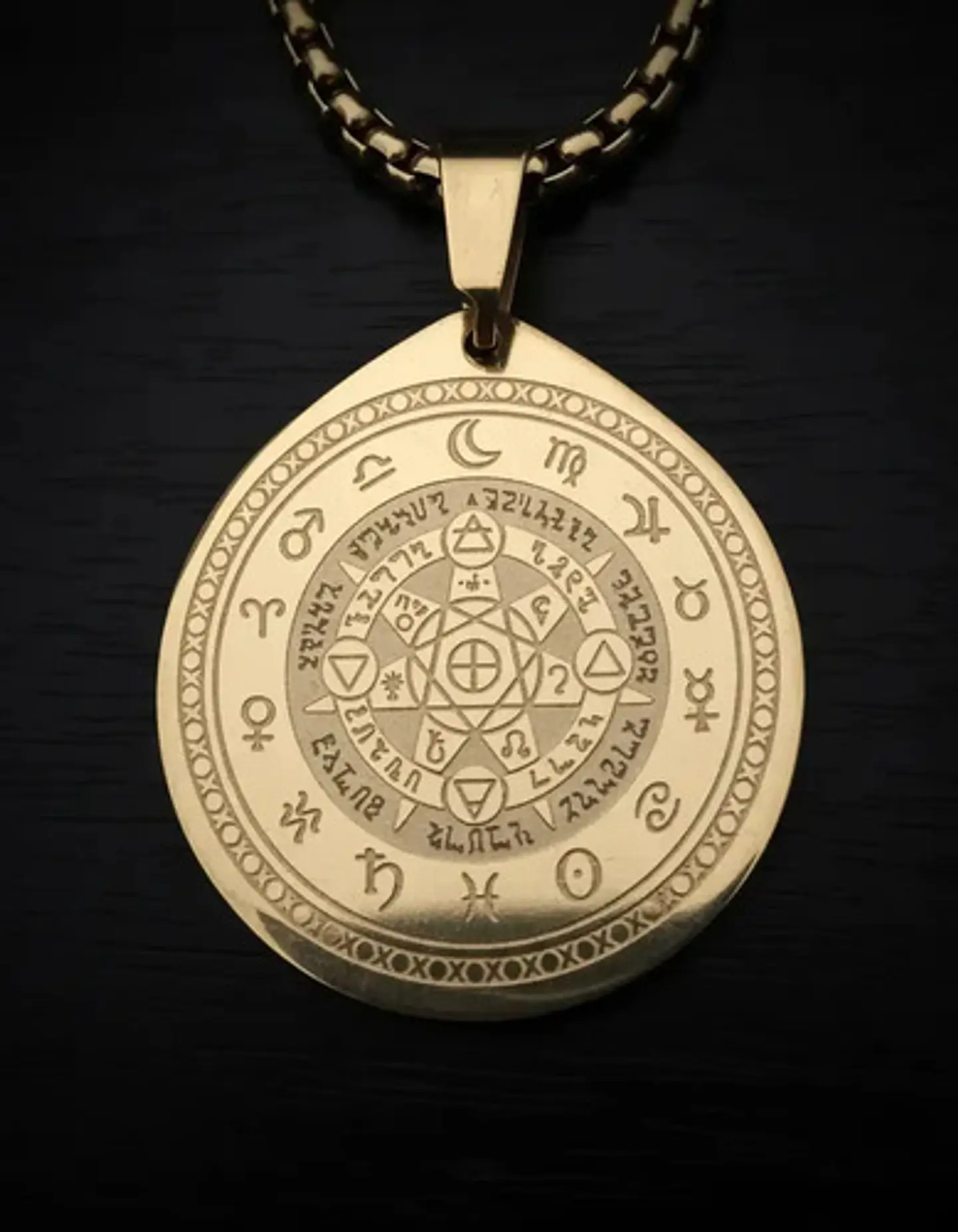 Collar De Acero Para Hombre Y Mujer Dije Heptagrama Alquimia 9