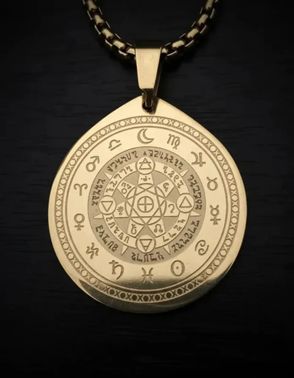 Collar De Acero Para Hombre Y Mujer Dije Heptagrama Alquimia 9