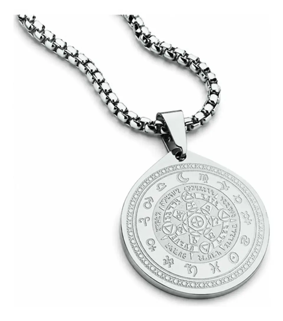 Collar De Acero Para Hombre Y Mujer Dije Heptagrama Alquimia 11