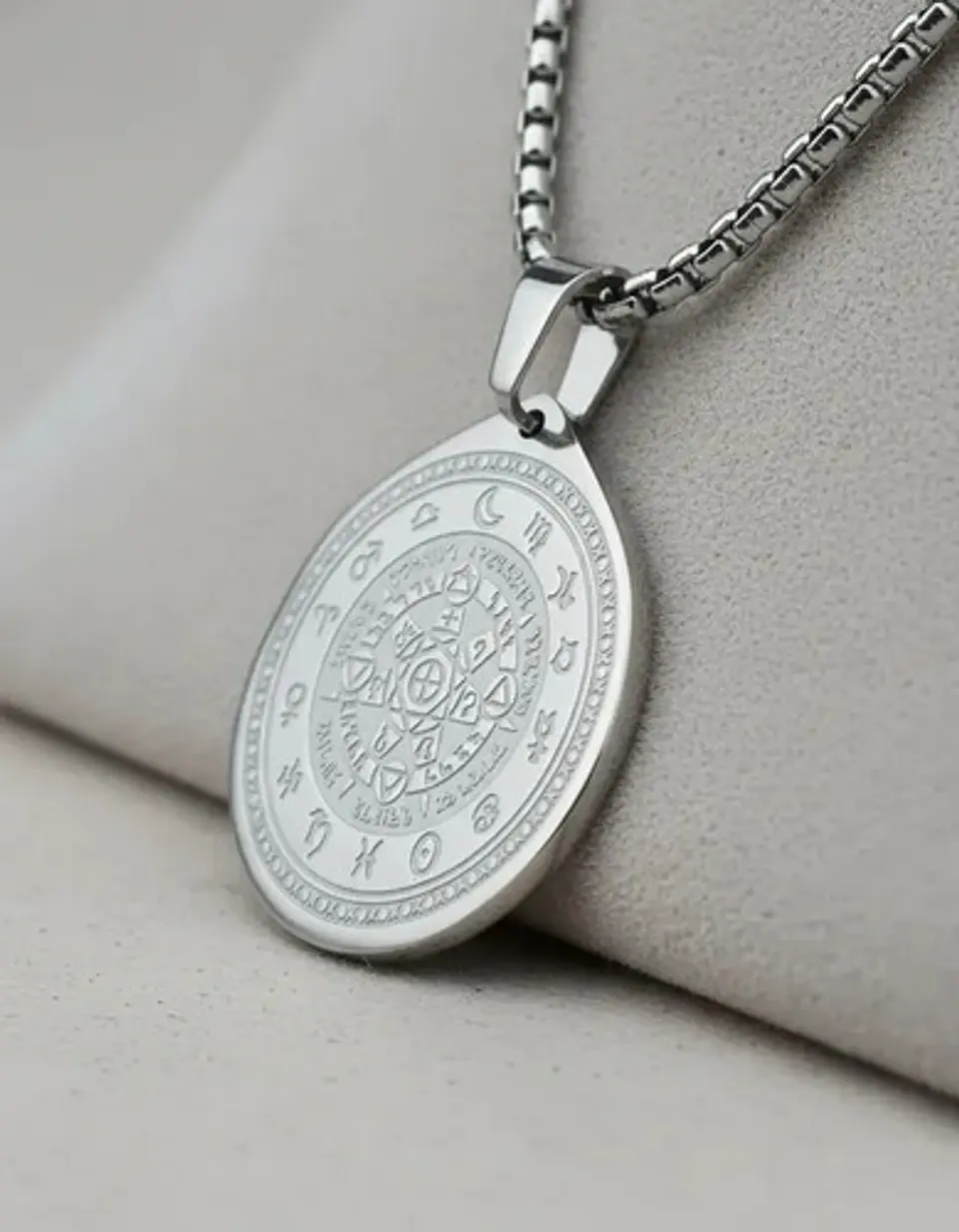 Collar De Acero Para Hombre Y Mujer Dije Heptagrama Alquimia 14
