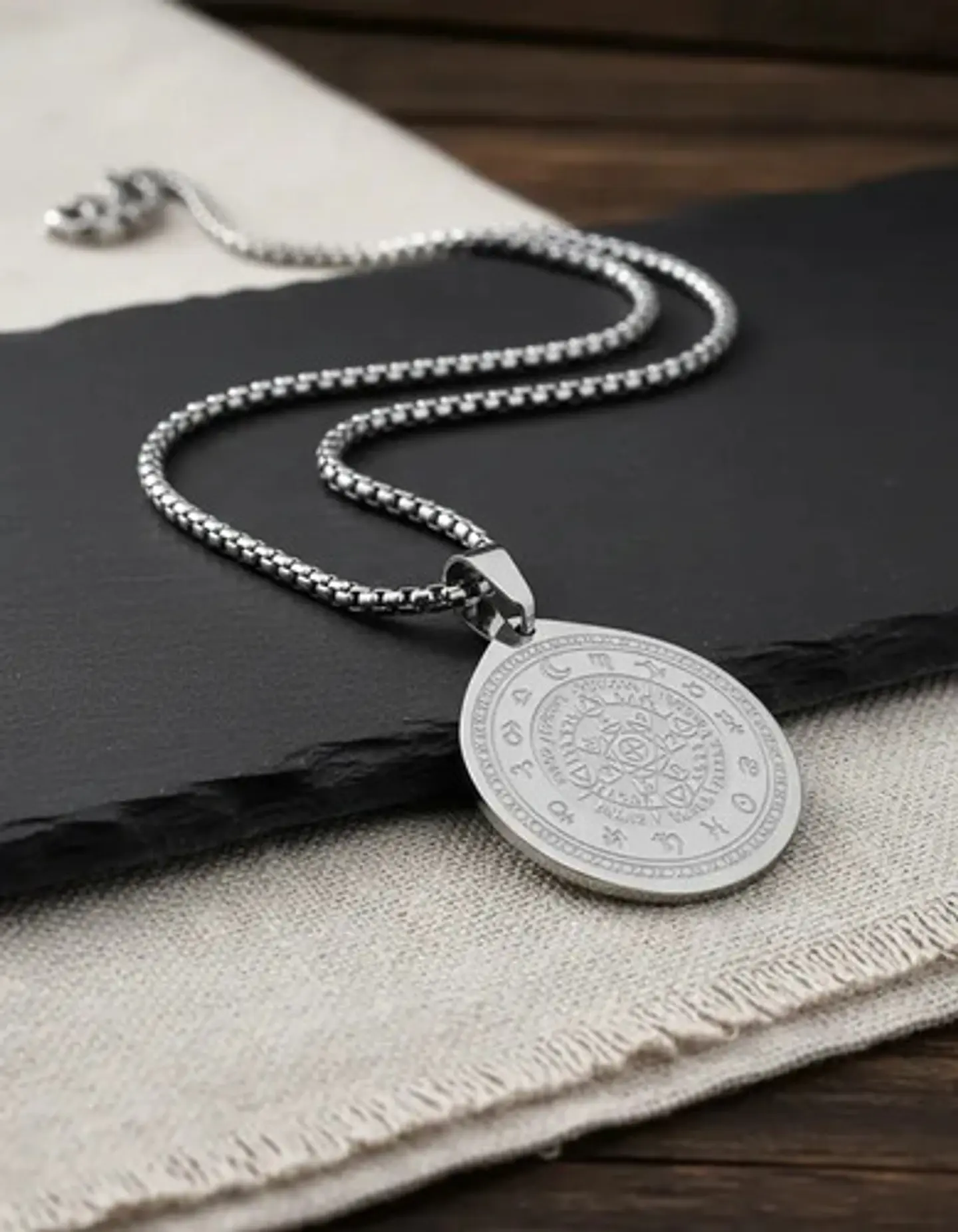 Collar De Acero Para Hombre Y Mujer Dije Heptagrama Alquimia 16