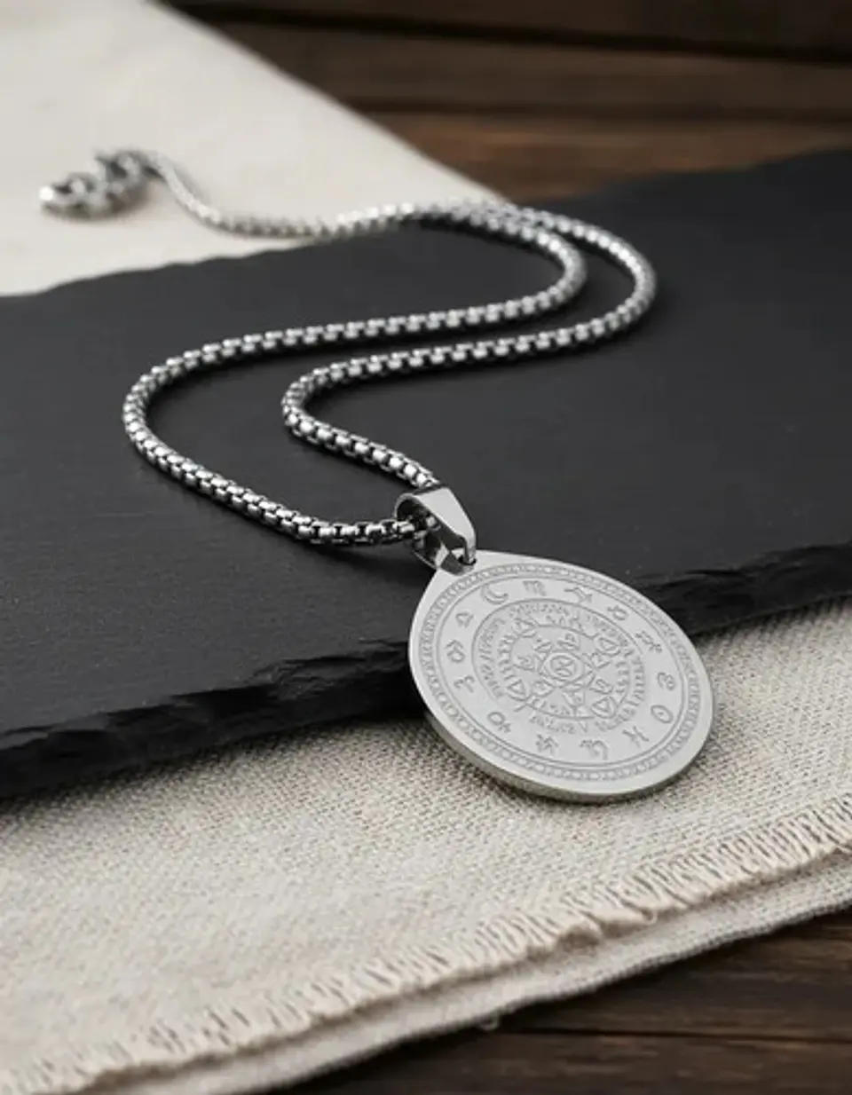 Collar De Acero Para Hombre Y Mujer Dije Heptagrama Alquimia 16
