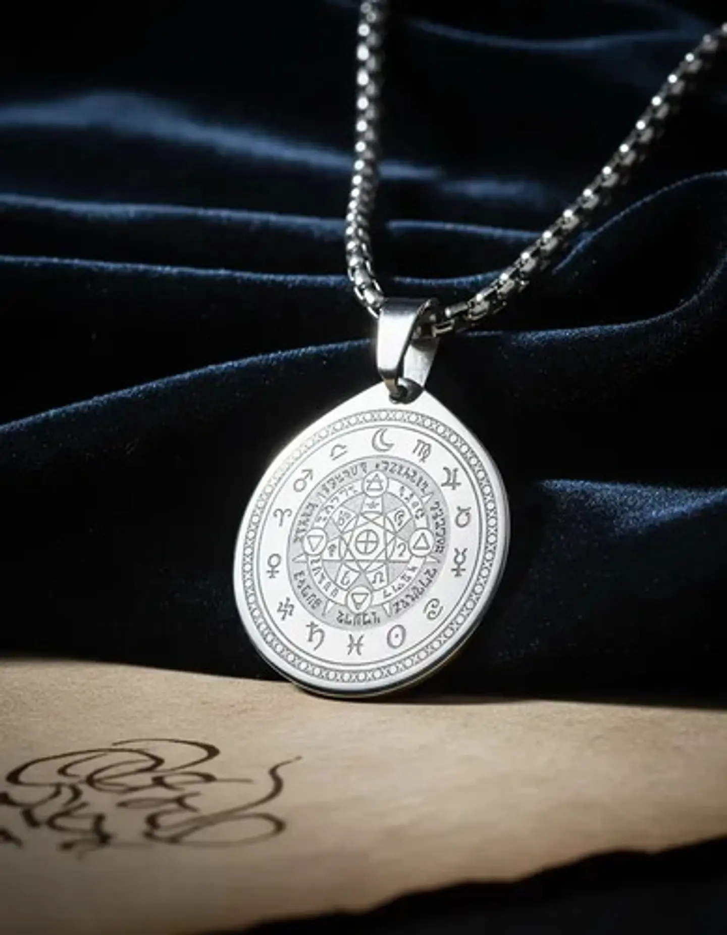 Collar De Acero Para Hombre Y Mujer Dije Heptagrama Alquimia 17