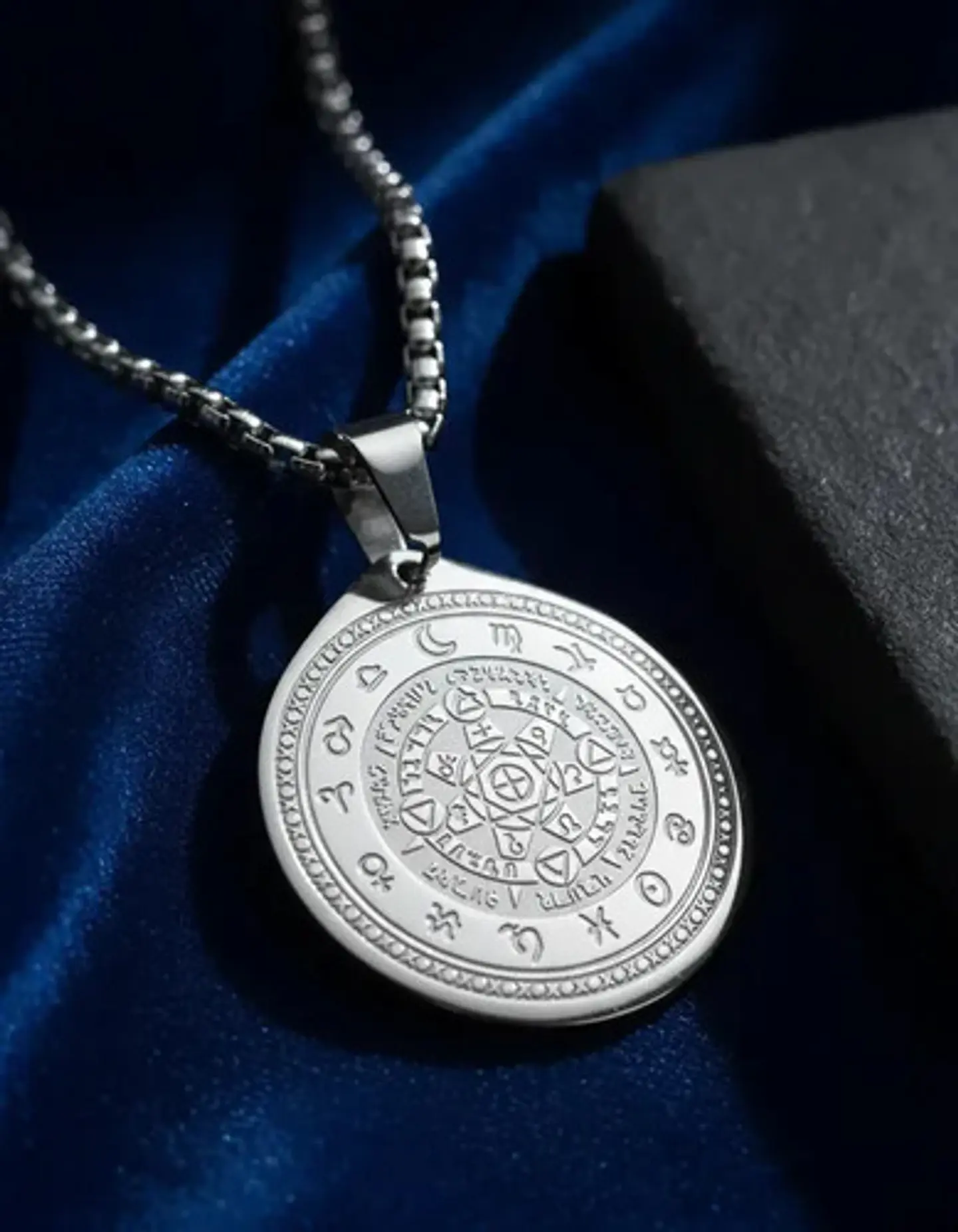 Collar De Acero Para Hombre Y Mujer Dije Heptagrama Alquimia 18
