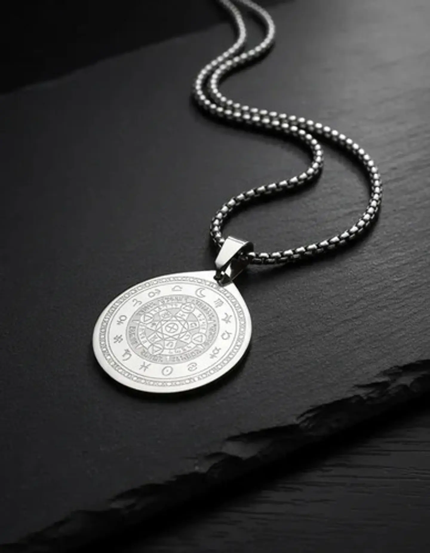 Collar De Acero Para Hombre Y Mujer Dije Heptagrama Alquimia 19