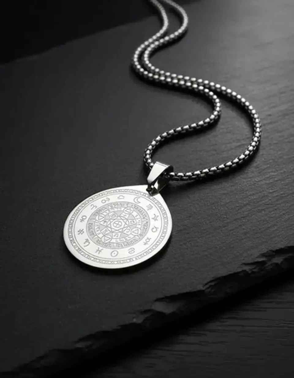 Collar De Acero Para Hombre Y Mujer Dije Heptagrama Alquimia 19