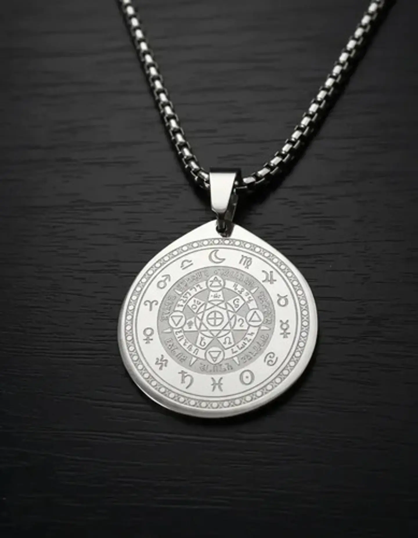 Collar De Acero Para Hombre Y Mujer Dije Heptagrama Alquimia 20