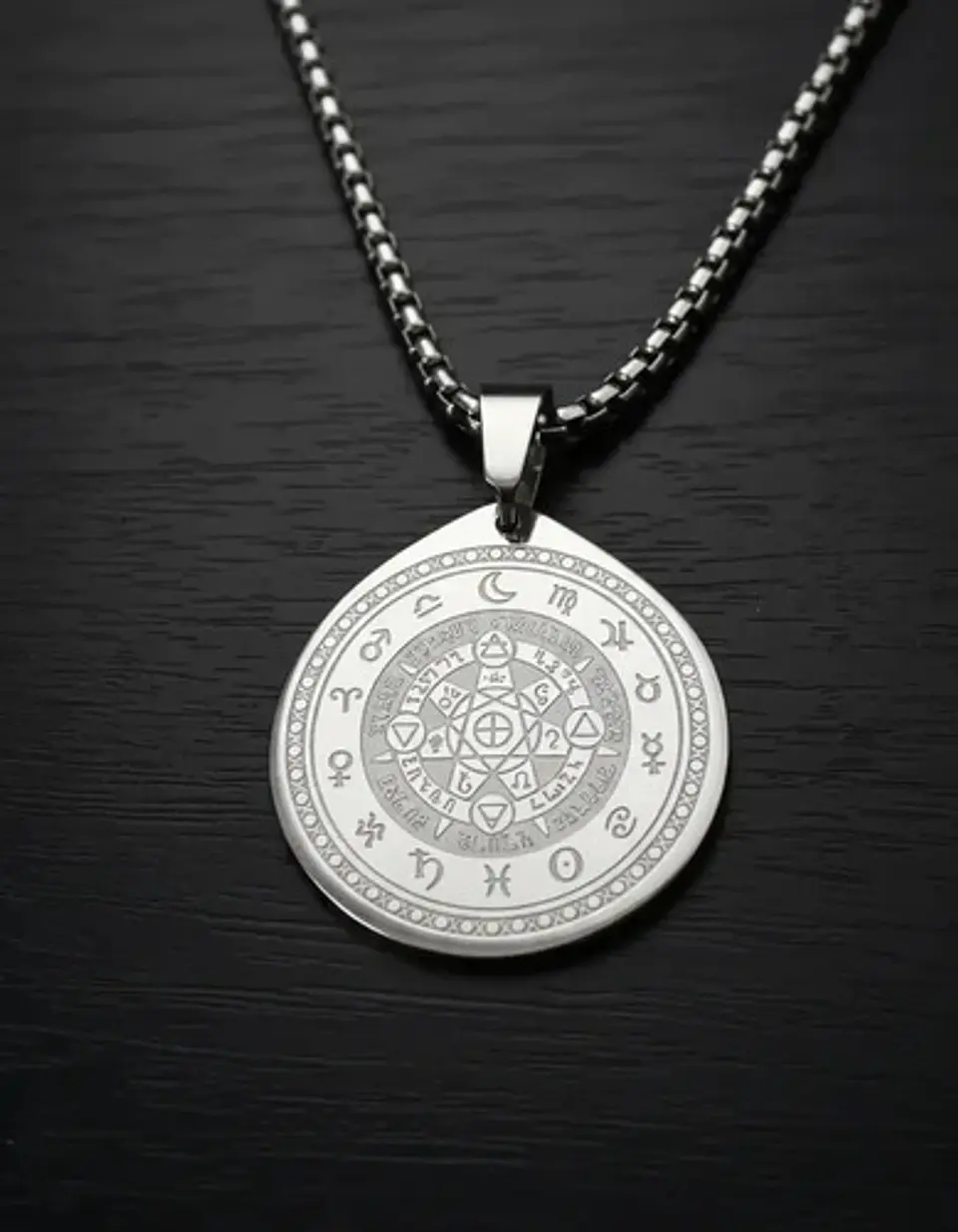 Collar De Acero Para Hombre Y Mujer Dije Heptagrama Alquimia 20