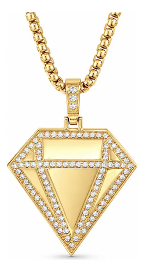 Collar De Acero Color Oro Para Hombres Dije Diamante Hip Hop