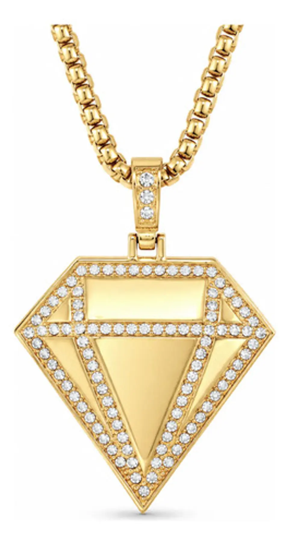 Collar De Acero Color Oro Para Hombres Dije Diamante Hip Hop 1