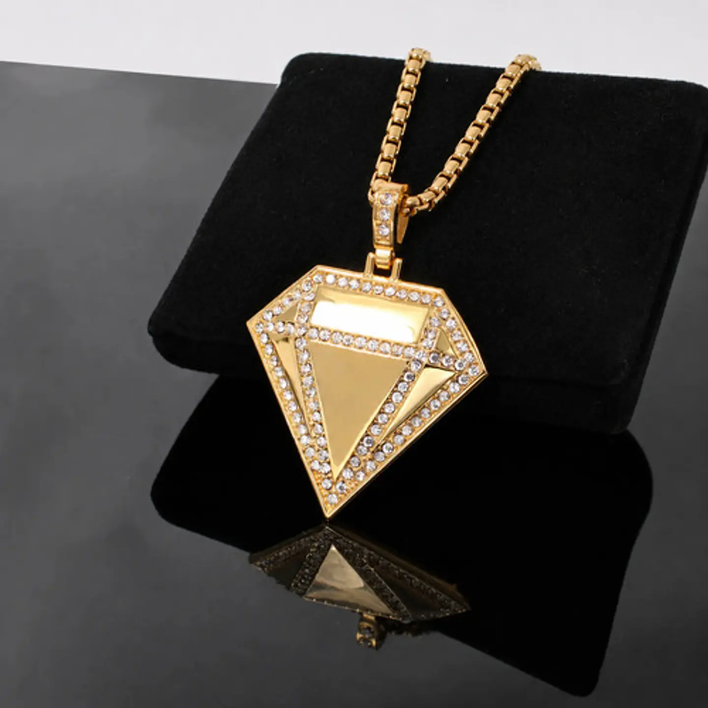 Collar De Acero Color Oro Para Hombres Dije Diamante Hip Hop 4