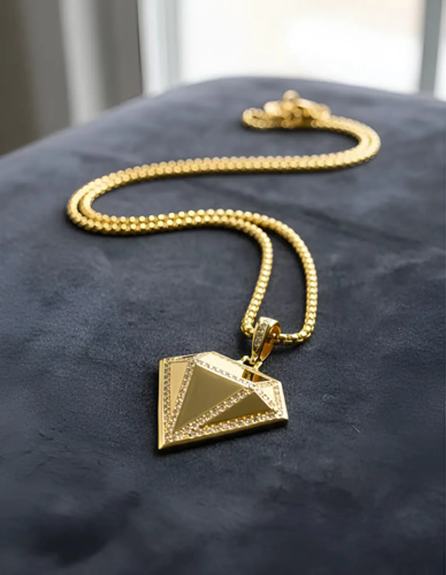 Collar De Acero Color Oro Para Hombres Dije Diamante Hip Hop 5