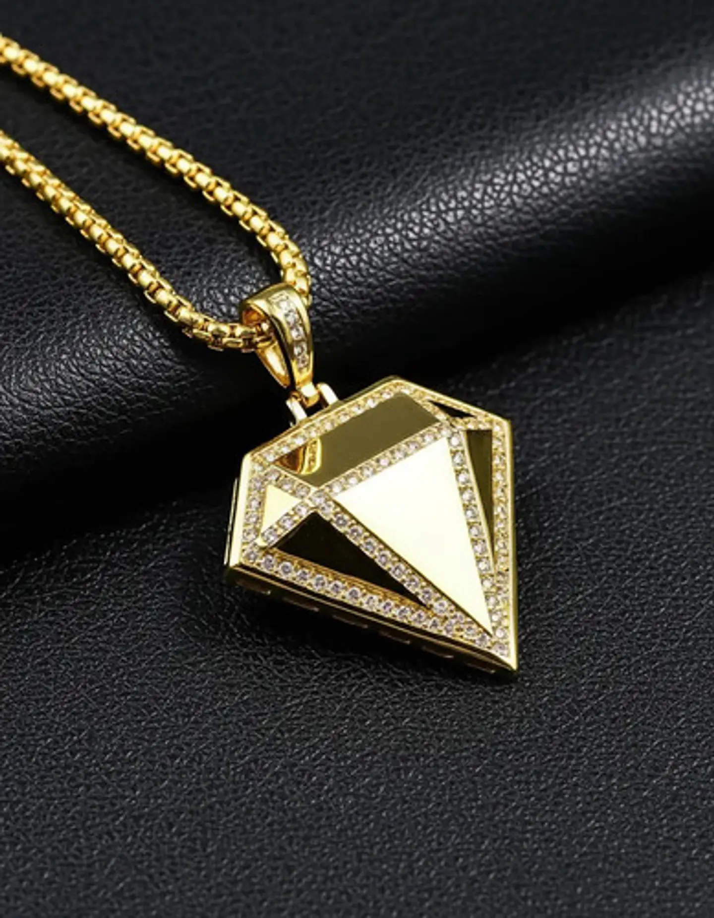 Collar De Acero Color Oro Para Hombres Dije Diamante Hip Hop 7