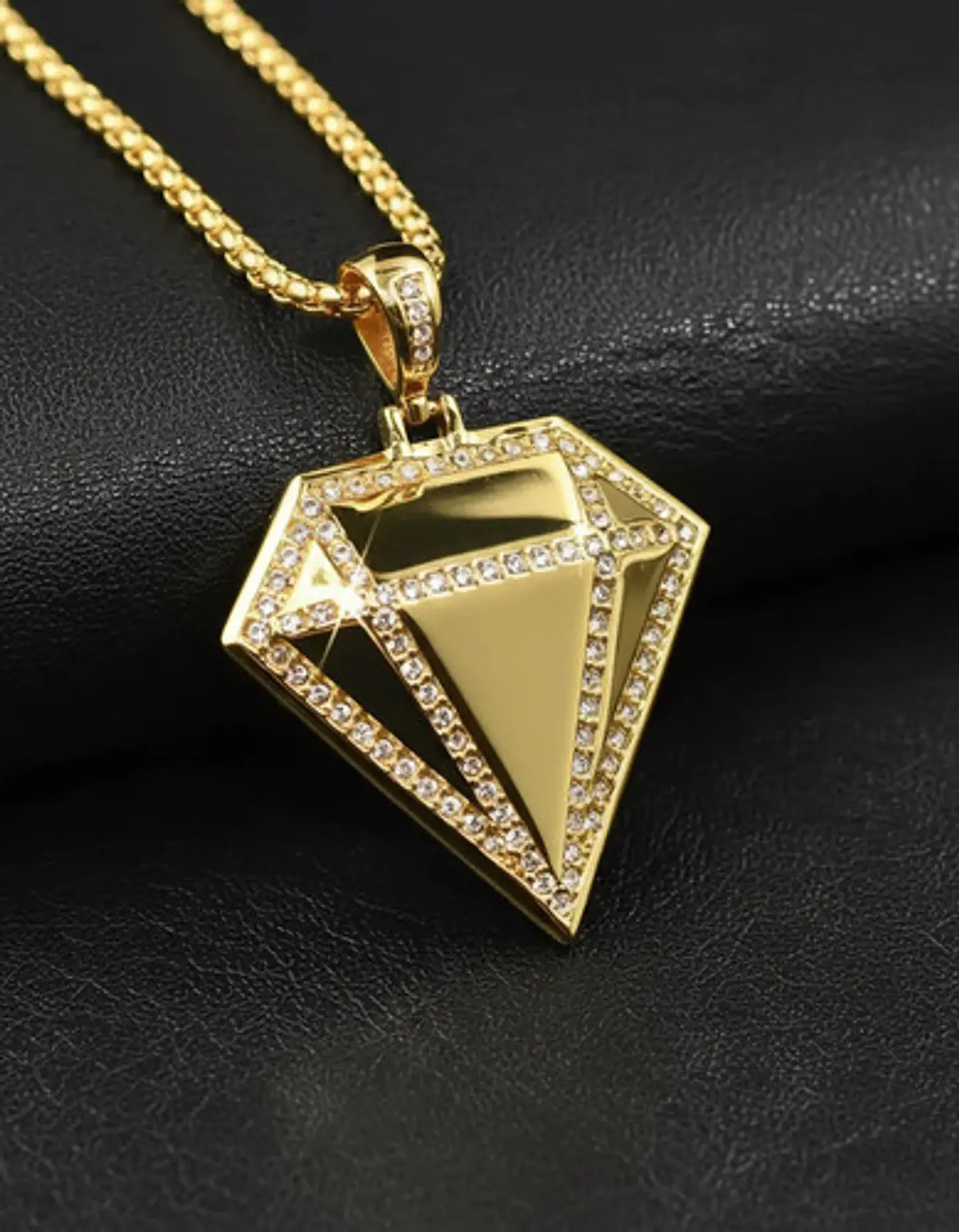 Collar De Acero Color Oro Para Hombres Dije Diamante Hip Hop 8