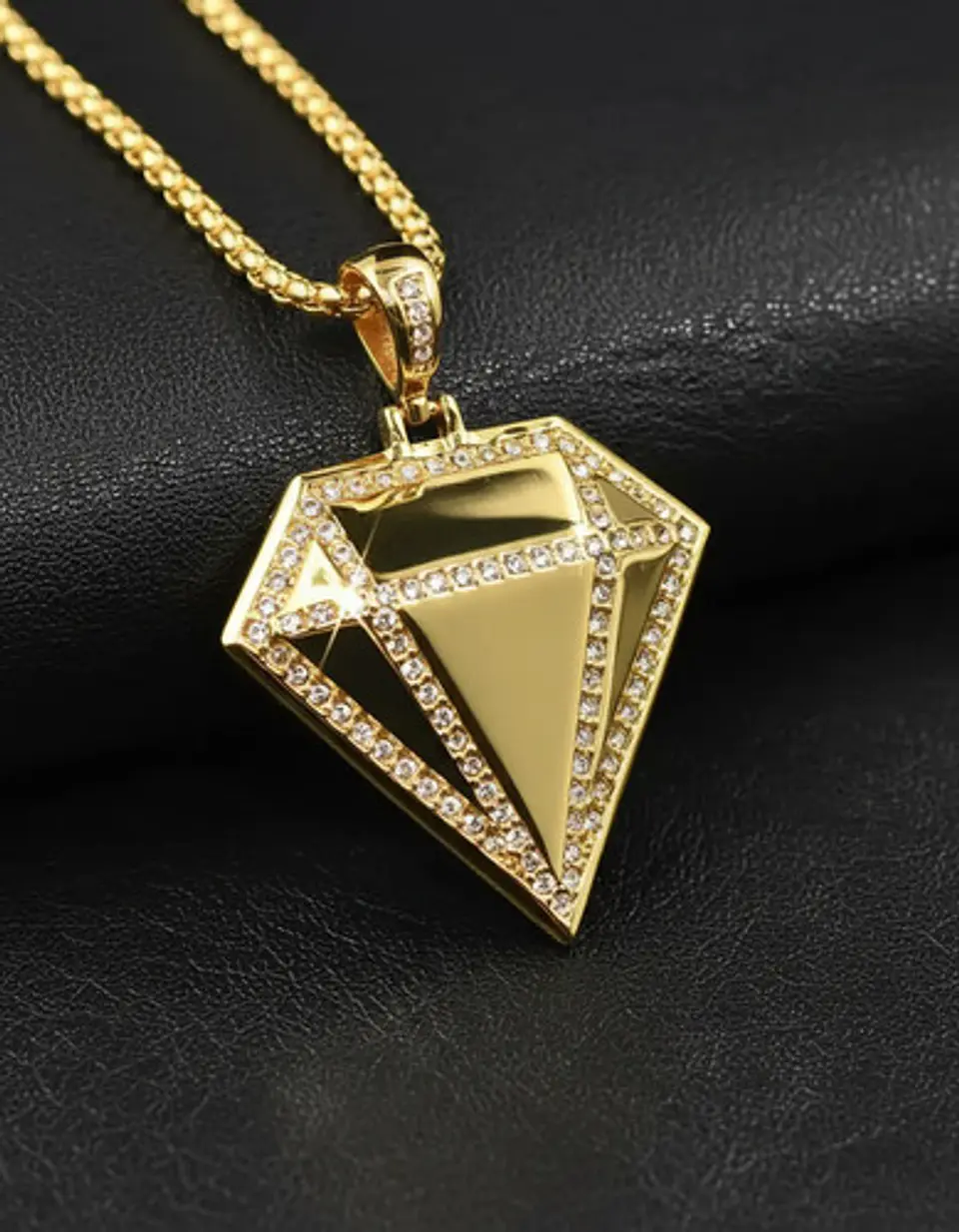 Collar De Acero Color Oro Para Hombres Dije Diamante Hip Hop 8
