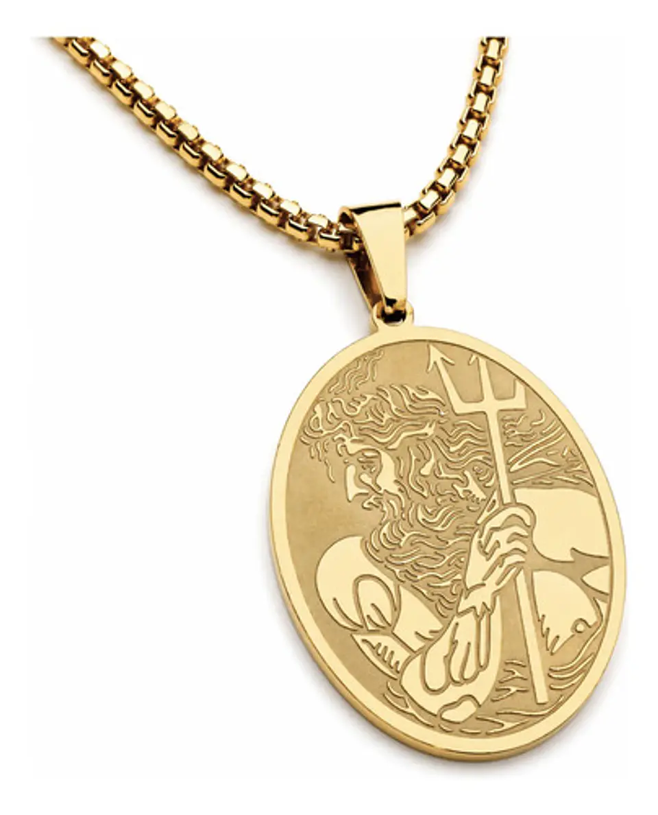 Collar De Acero Para Hombre Y Mujer Dije Poseidón Tridente 1