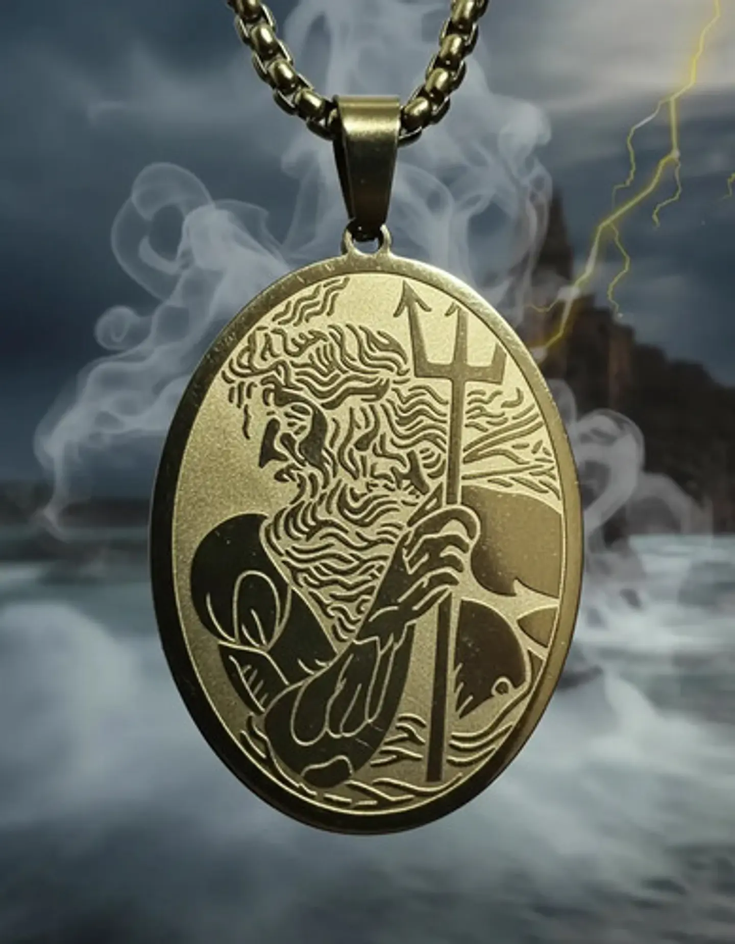 Collar De Acero Para Hombre Y Mujer Dije Poseidón Tridente 3