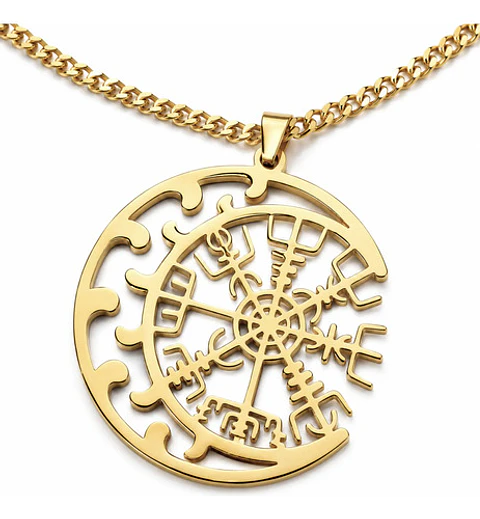 Collar Vikingo De Acero Para Hombre Mujer Dije Luna Vegvísir