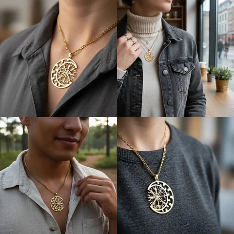 Collar Vikingo De Acero Para Hombre Mujer Dije Luna Vegvísir