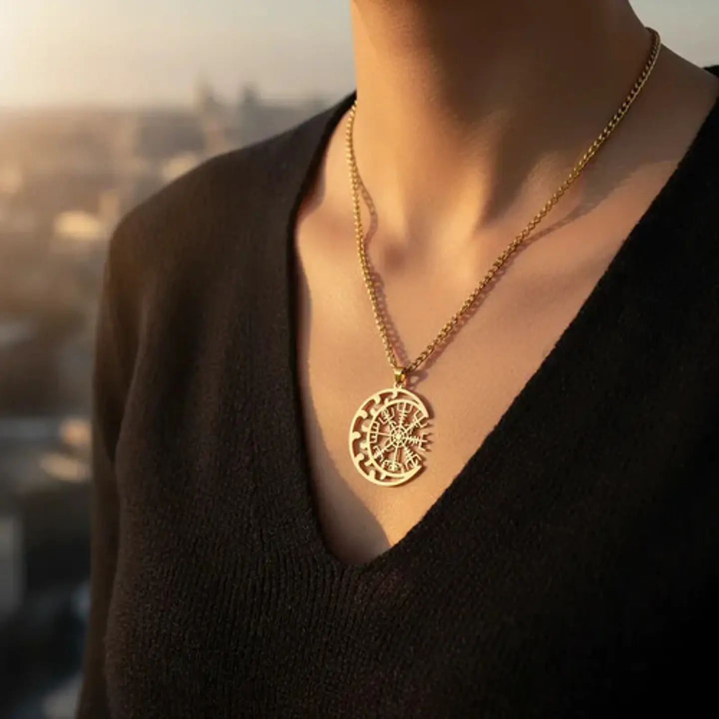 Collar Vikingo De Acero Para Hombre Mujer Dije Luna Vegvísir 8