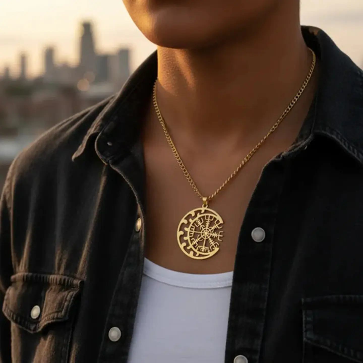 Collar Vikingo De Acero Para Hombre Mujer Dije Luna Vegvísir 9