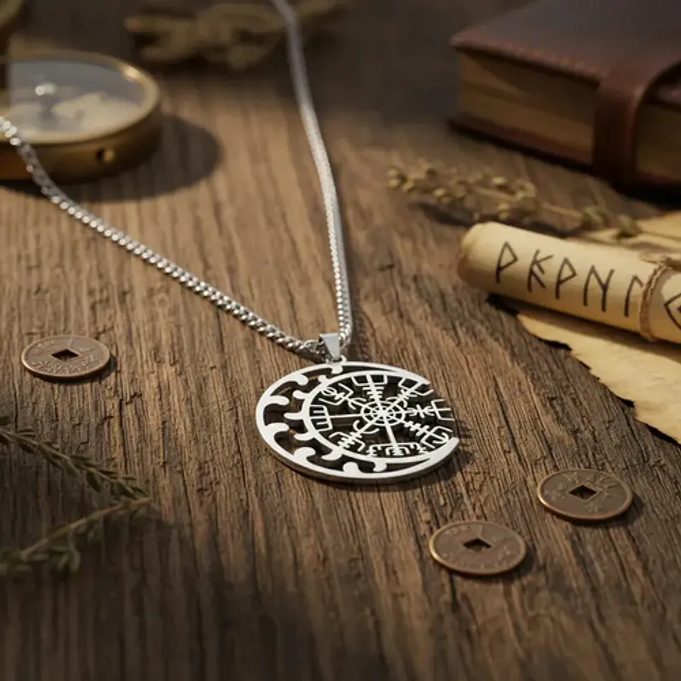 Collar Vikingo De Acero Para Hombre Mujer Dije Luna Vegvísir 12