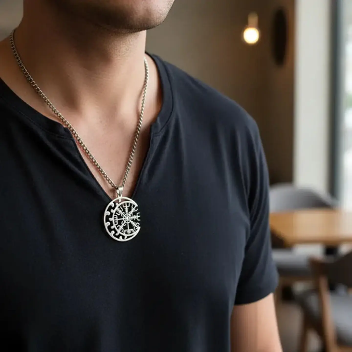 Collar Vikingo De Acero Para Hombre Mujer Dije Luna Vegvísir 14