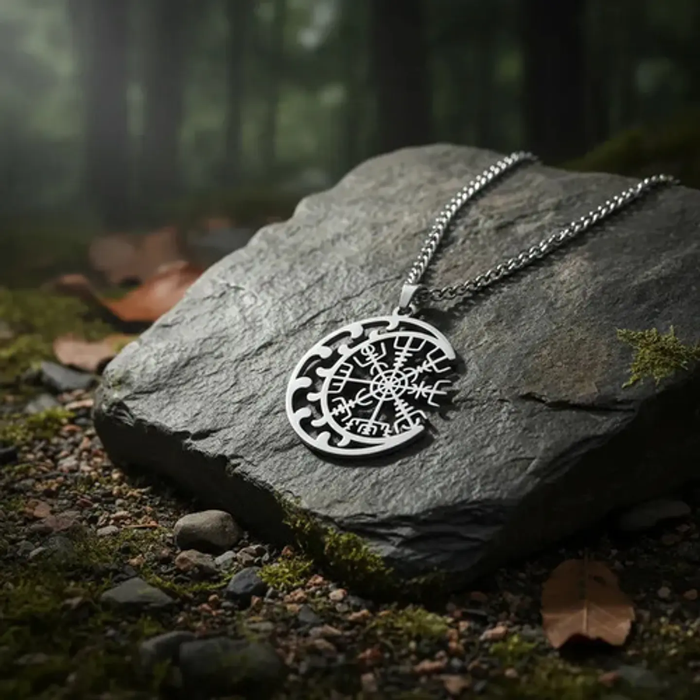 Collar Vikingo De Acero Para Hombre Mujer Dije Luna Vegvísir 16
