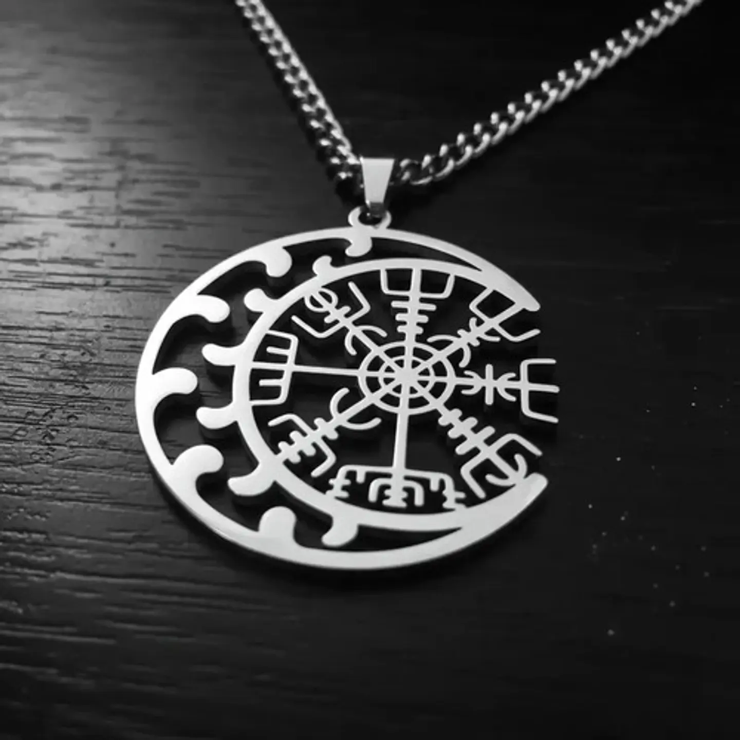 Collar Vikingo De Acero Para Hombre Mujer Dije Luna Vegvísir 19