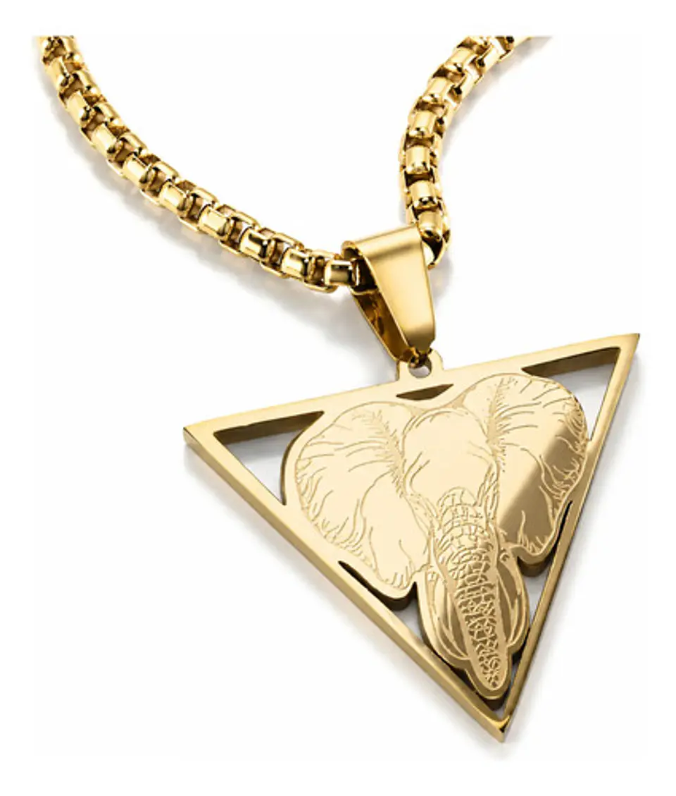 Collar De Acero Para Hombre Y Mujer Dije Elefante Geometrico 1