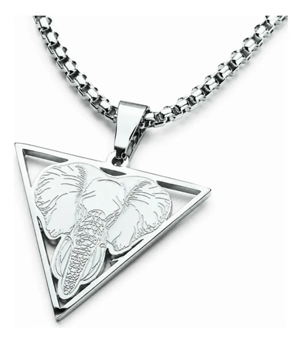 Collar De Acero Para Hombre Y Mujer Dije Elefante Geometrico 11