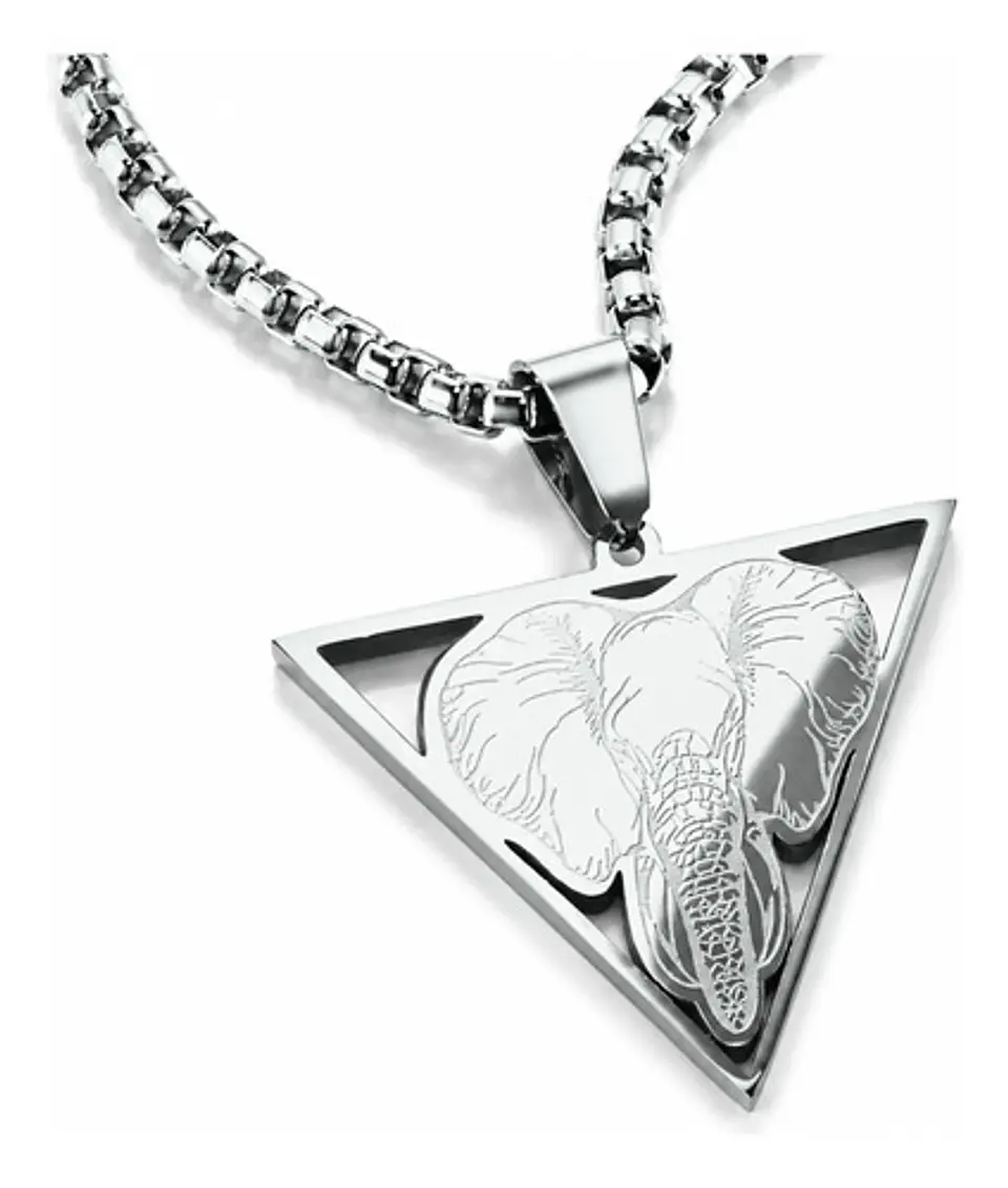 Collar De Acero Para Hombre Y Mujer Dije Elefante Geometrico 12