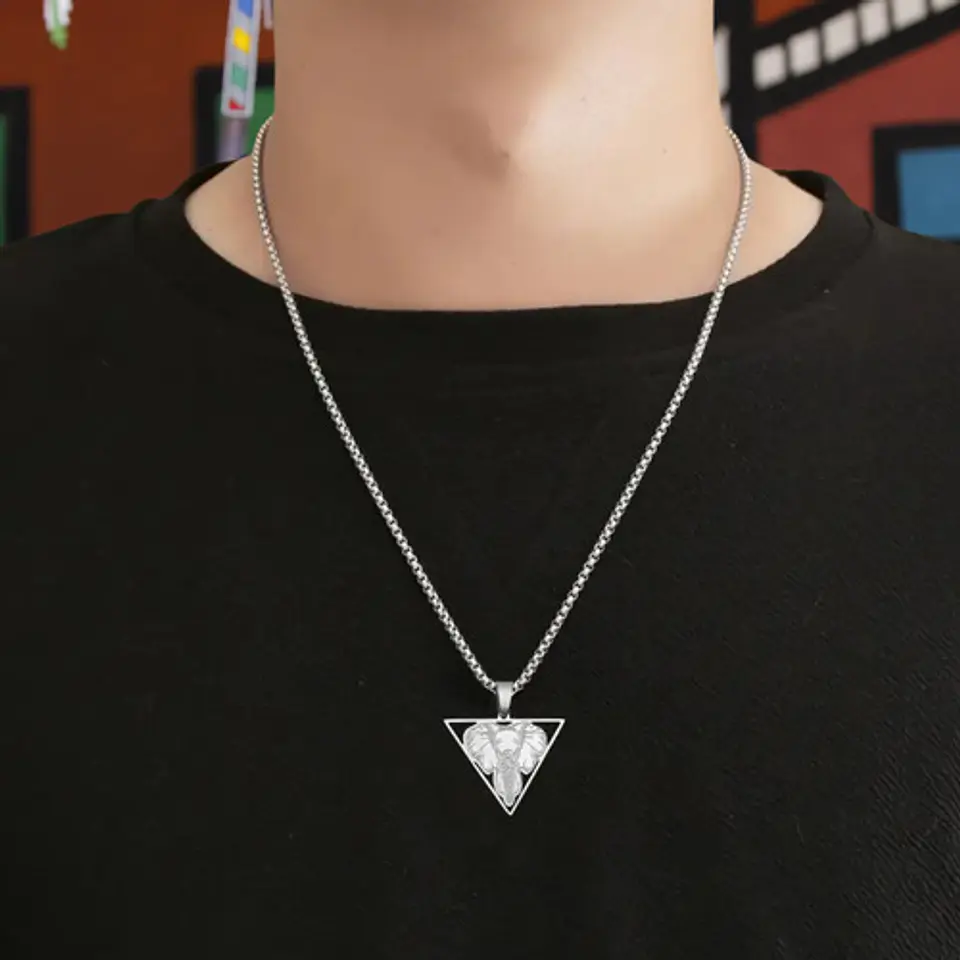 Collar De Acero Para Hombre Y Mujer Dije Elefante Geometrico 13