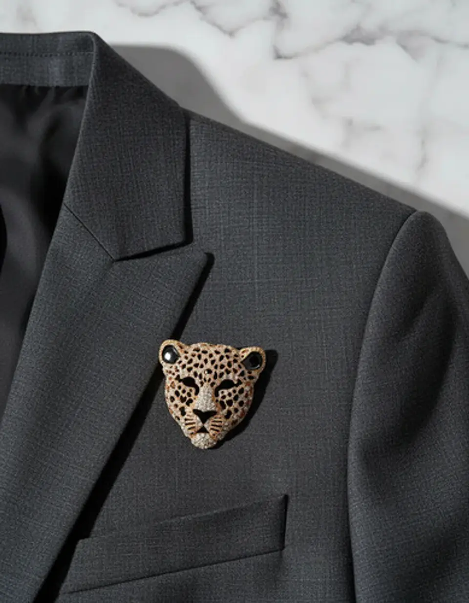 Broche De Alfiler Hombres Y Mujeres Cabeza Leopardo Cristal 2