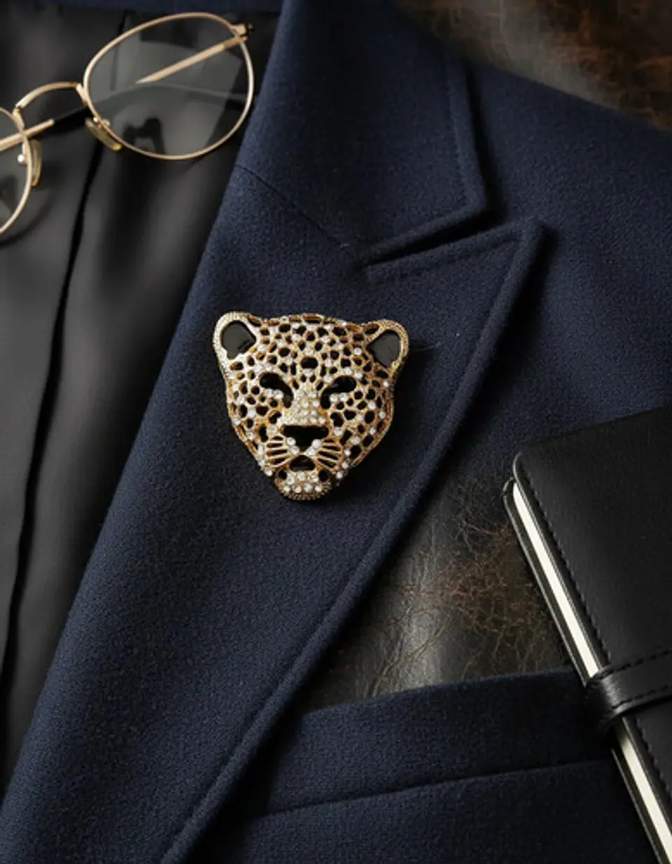 Broche De Alfiler Hombres Y Mujeres Cabeza Leopardo Cristal 3