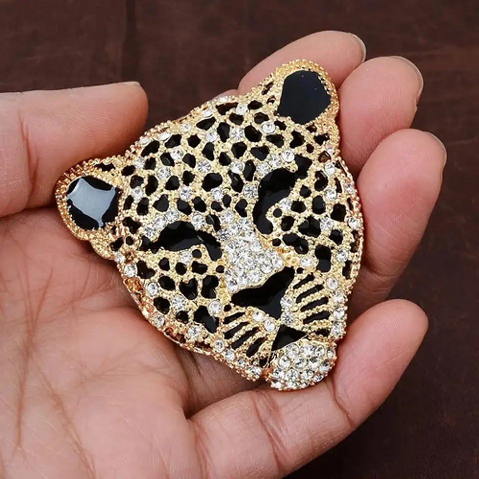 Broche De Alfiler Hombres Y Mujeres Cabeza Leopardo Cristal 5