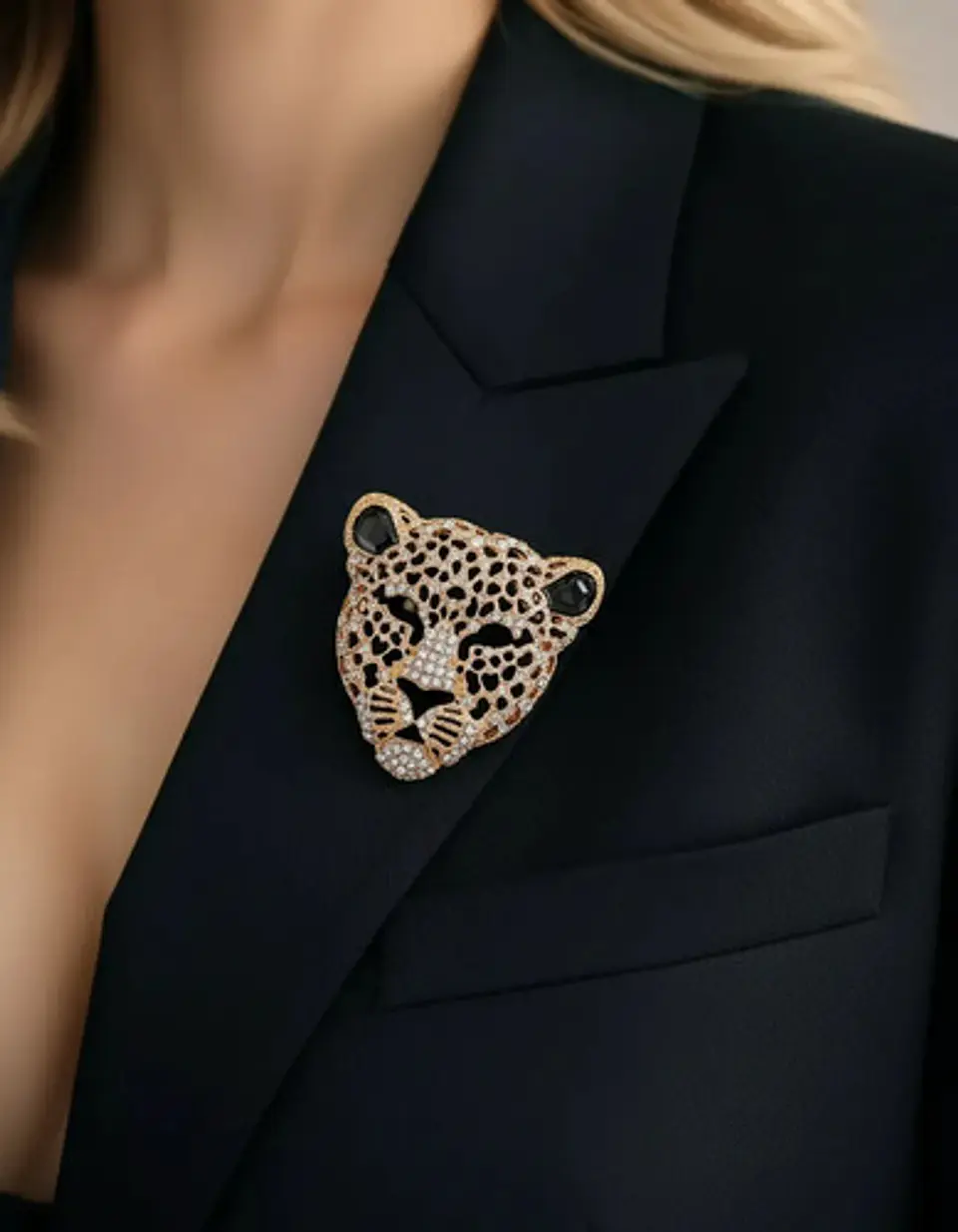 Broche De Alfiler Hombres Y Mujeres Cabeza Leopardo Cristal 7