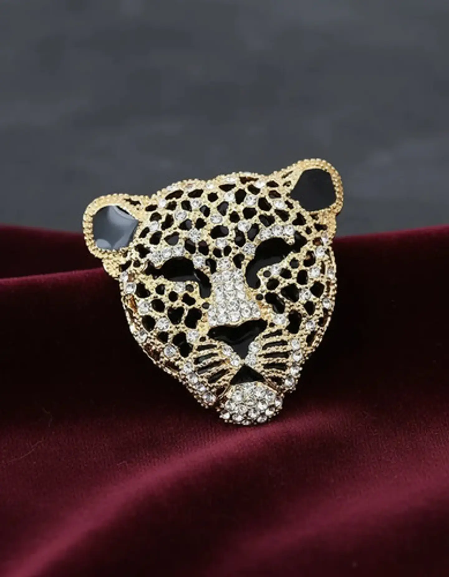 Broche De Alfiler Hombres Y Mujeres Cabeza Leopardo Cristal 8
