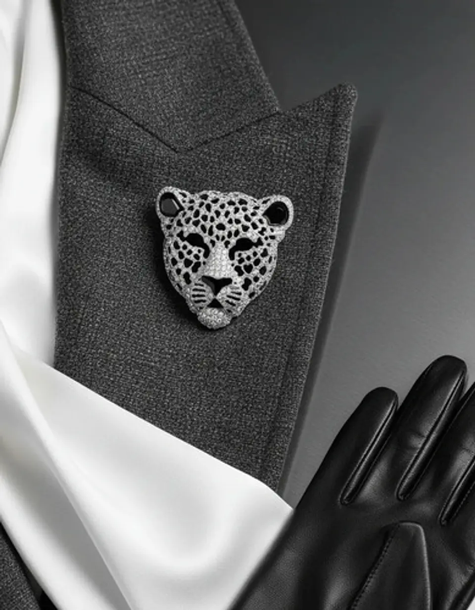 Broche De Alfiler Hombres Y Mujeres Cabeza Leopardo Cristal 12