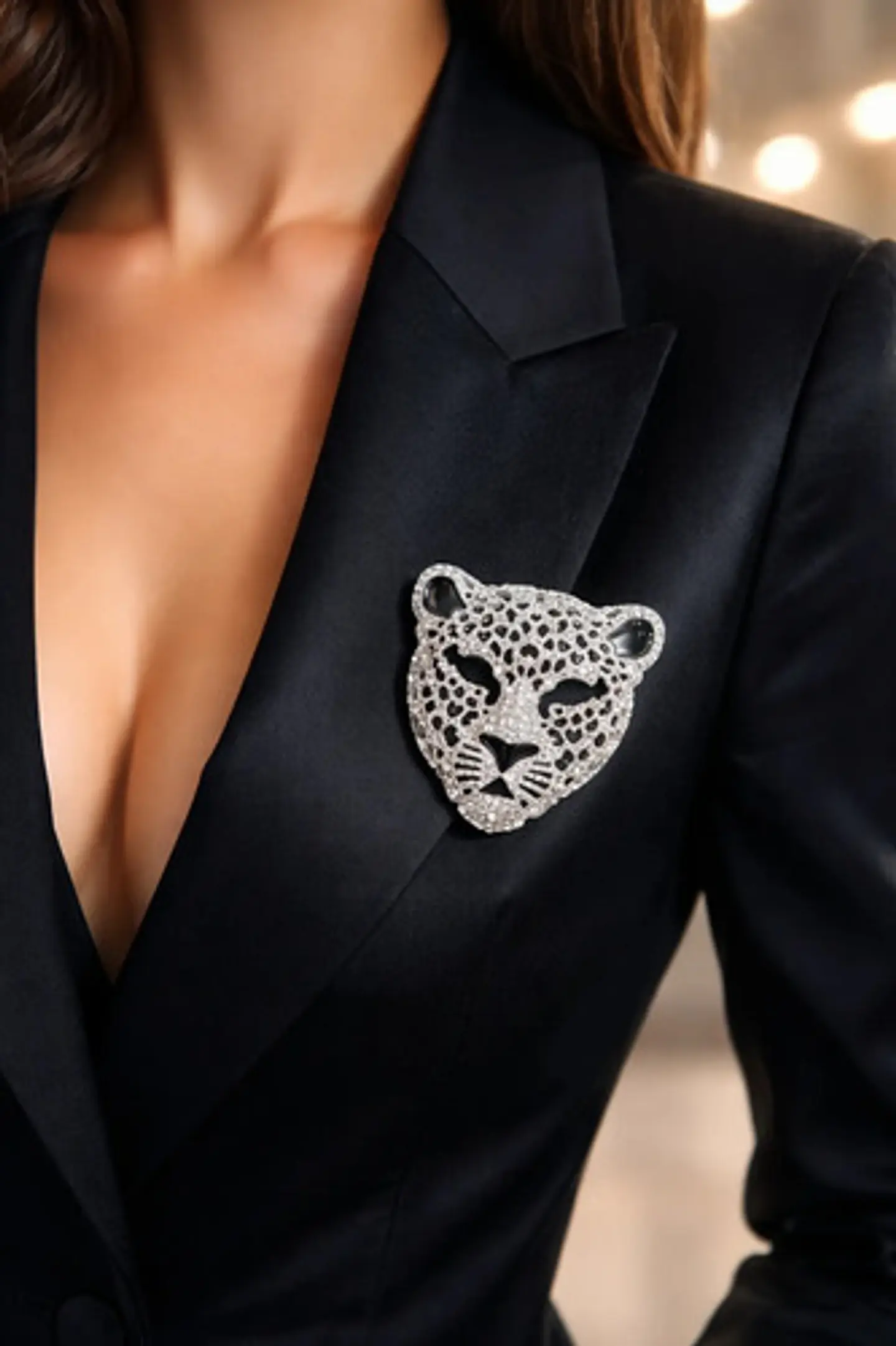 Broche De Alfiler Hombres Y Mujeres Cabeza Leopardo Cristal 13